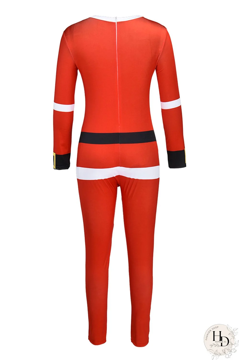 Rose Red Fashion Casual Patchwork Basic Half A Turtleneck Skinny Jumpsuits (Have Christmas Hat)