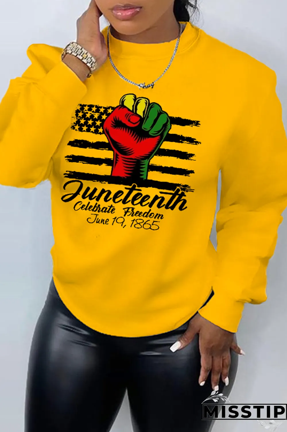 Yellow Street Vintage Print Patchwork Letter O Neck Tops