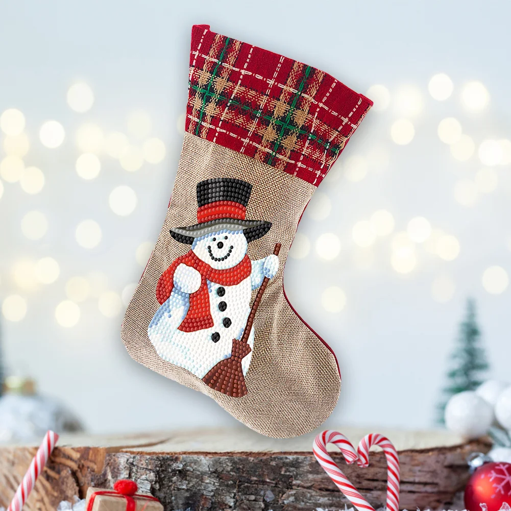 DIY Snowman Christmas Socks Decor DIY Diamond Art Kits for Family Party Decoration(20*35cm)