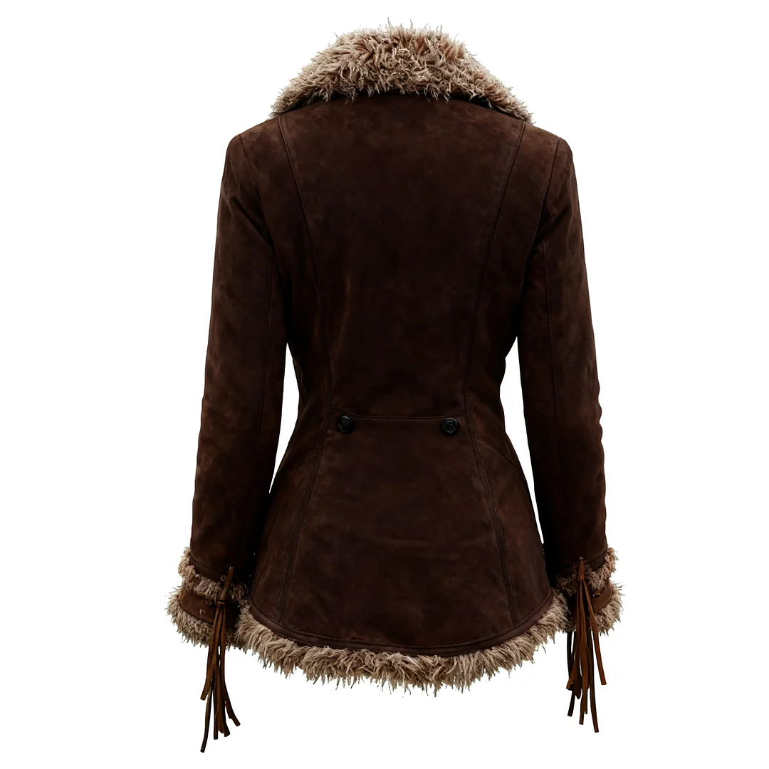 Women's Vintage Suede Coat Fur Collar Lapel Coat Beggar Style Coat