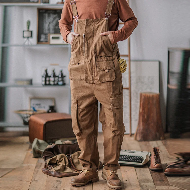 American retro multi-pocket overalls