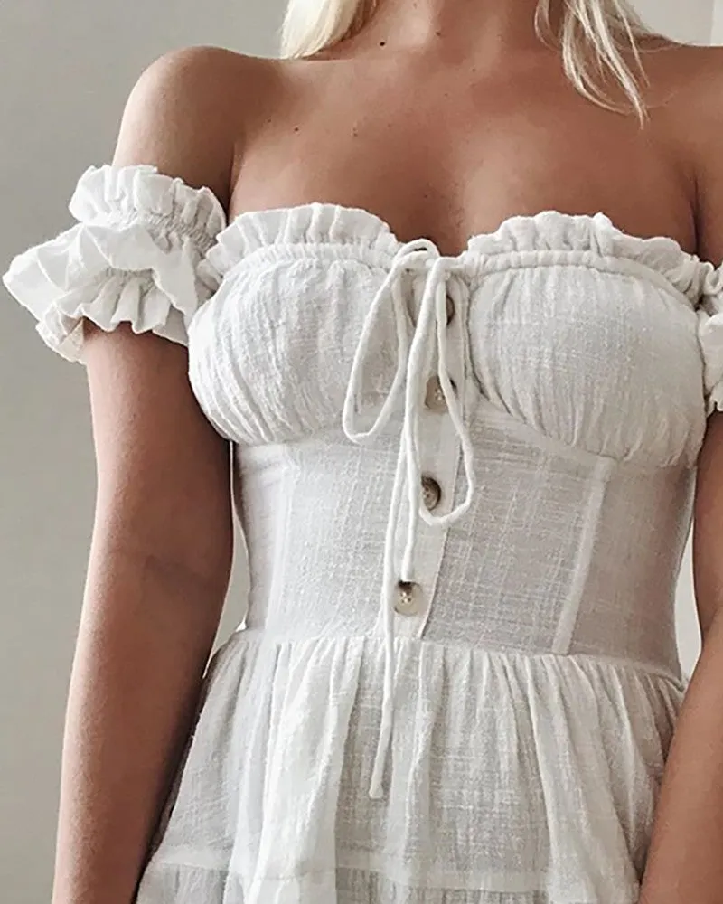 Women's Ruffled Fashion Temperament Sexy Off-Shoulder Dress