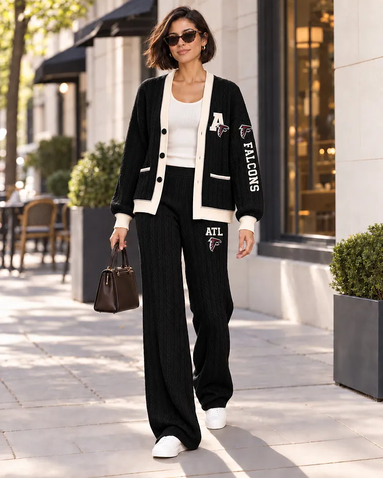 Atlanta Falcons Women's Game Day Cable-Knit Cardigan & Wide-Leg Pants Set