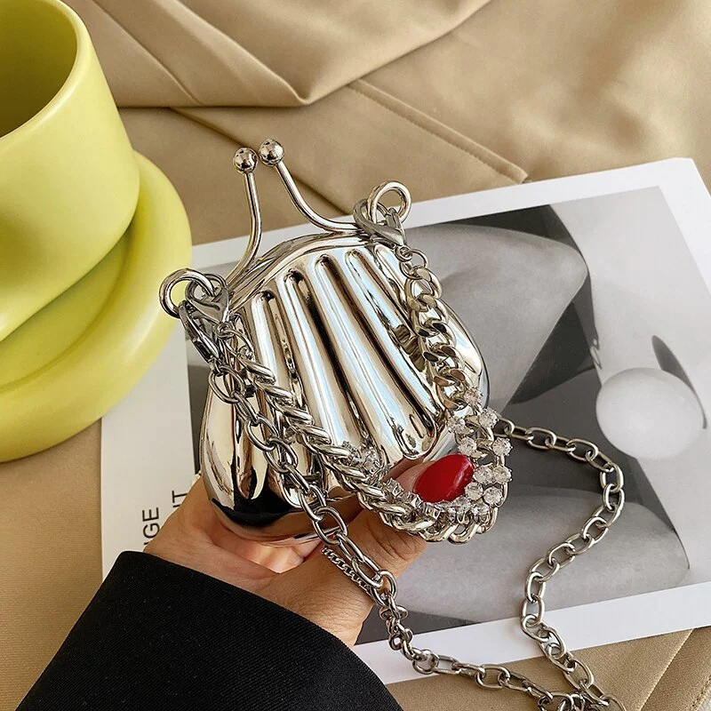 Mini Tote bag Silver Shell bag 2021 Summer New Metal Women's Designer Handbag Chain Shoulder Messenger bag Lipstick bag Purses