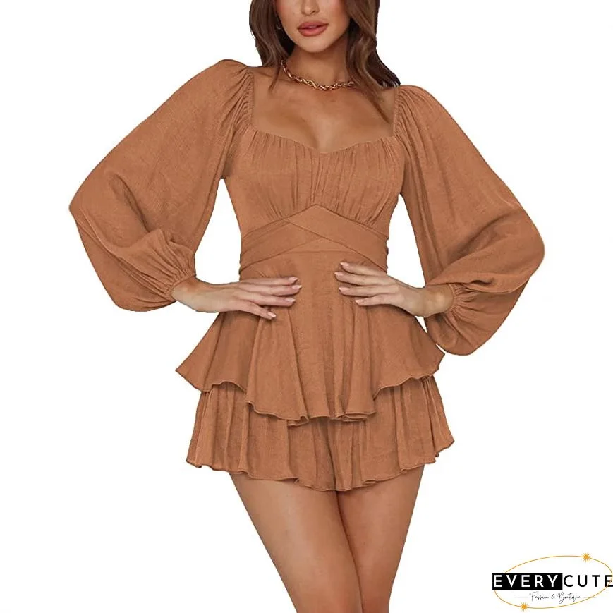 Wine Red Floral Print Ruffle Detail V Neck Romper