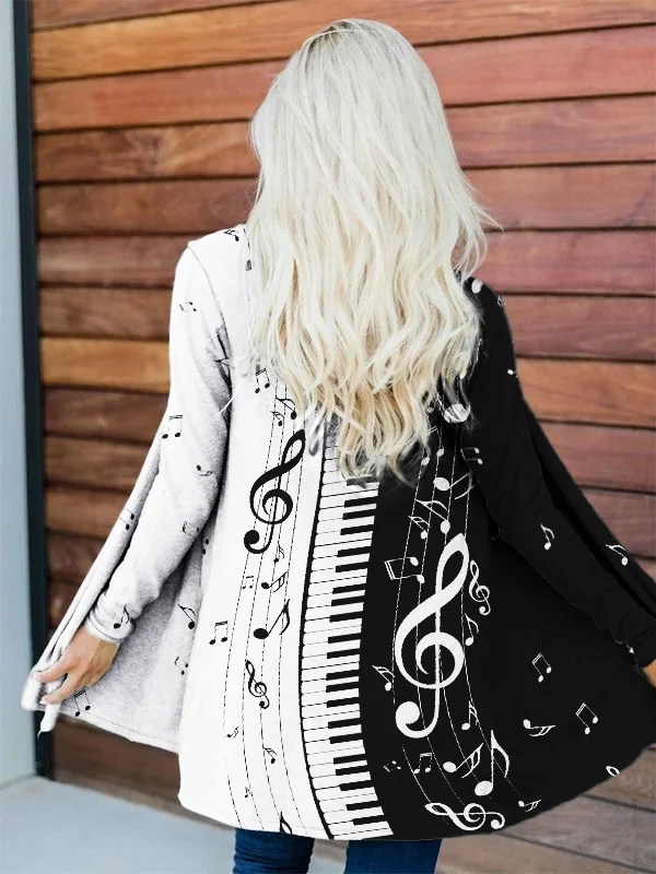 Piano Keys Music Notes Contrast Long Sleeve Cardigan