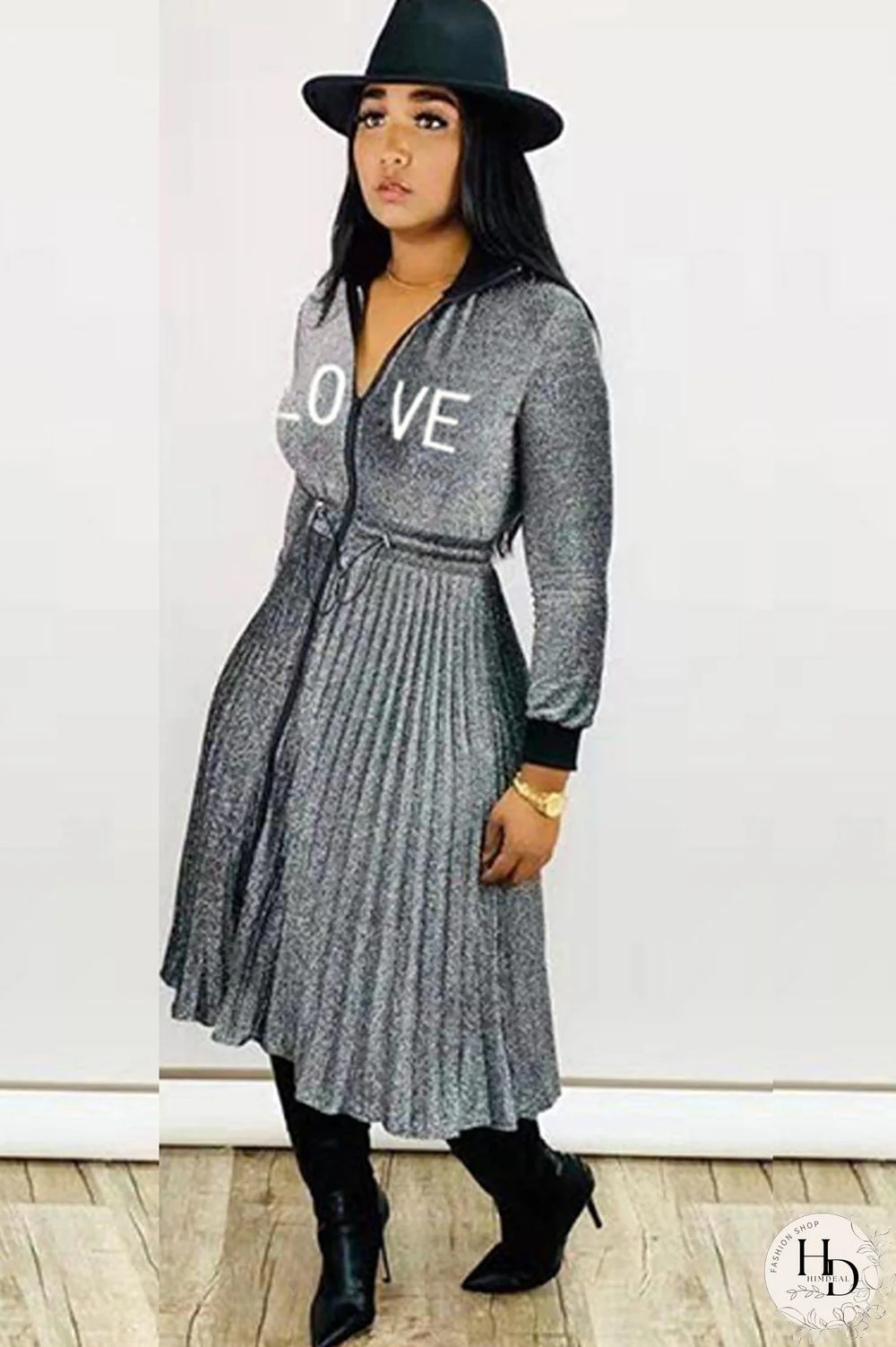 Army Green Sexy Cap Sleeve Long Sleeves Turndown Collar pleated Knee-Length Character Solid Long Sle