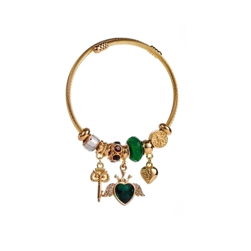 304 Stainless Steel Alloy Gold Plated Cute Romantic Plating Inlay Heart Shape Owl Rhinestones Bangle