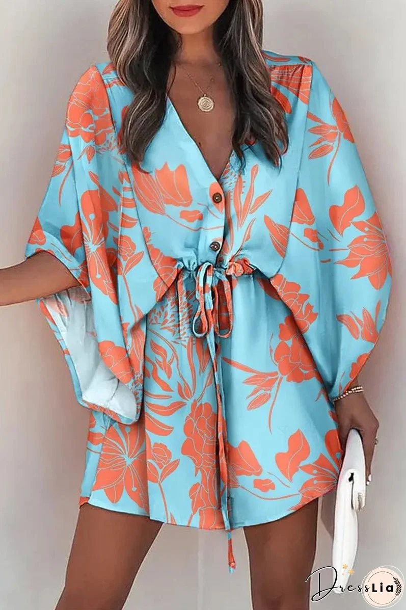 Fashion Casual Print Patchwork V Neck Dresses(12 Colors)