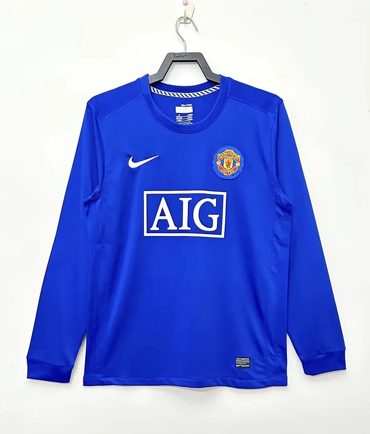 2008-09 Manchester United second away blue long-sleeved retro jersey