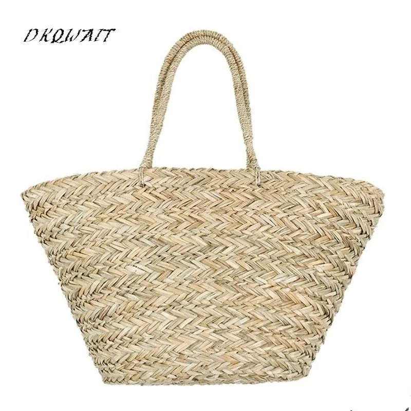 Casual Rattan Basket Women Handbags Wicker Woven Shoulder Bag Large Capacity Tote Straw Bags Summer Beach Big Bali Purses 2021