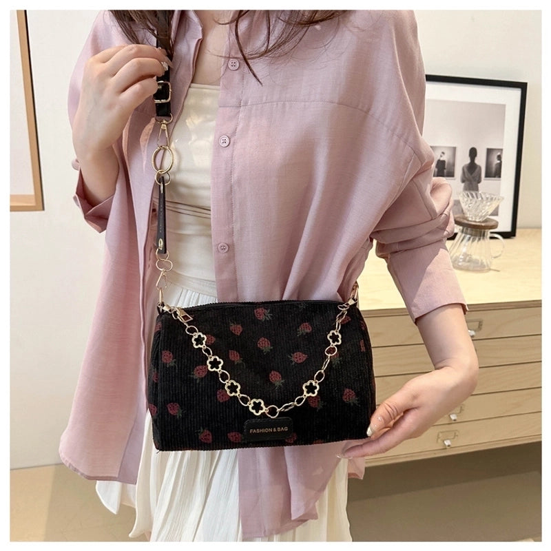 Women’s Medium Special Strawberry Basic Classic Style Cylindrical Zipper Pillow Shape Bag