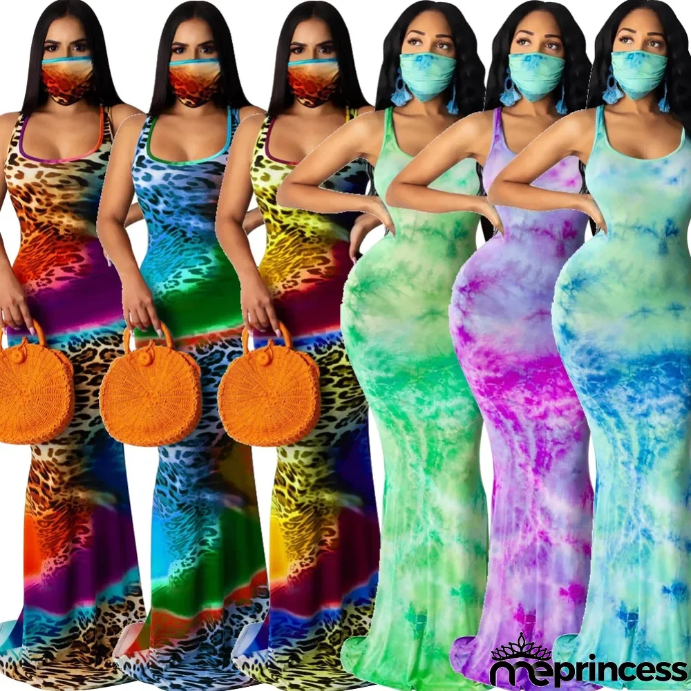 Summer Tie Dye Sleeveless Mermaid Evening Dress