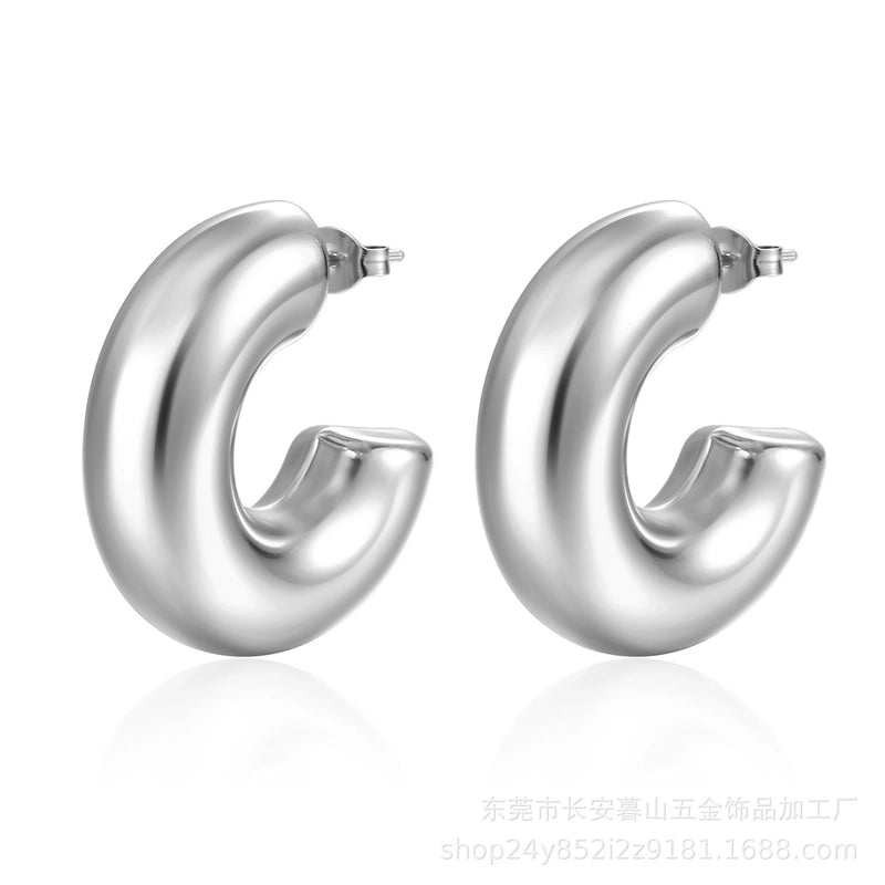 1 Pair Fashion Solid Color Plating 304 Stainless Steel 18K Gold Plated Earrings