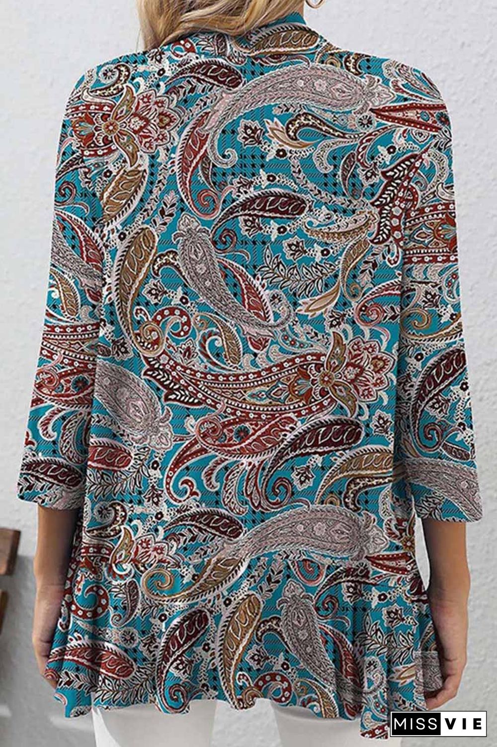 Casual Print Patchwork Cardigan Collar Tops