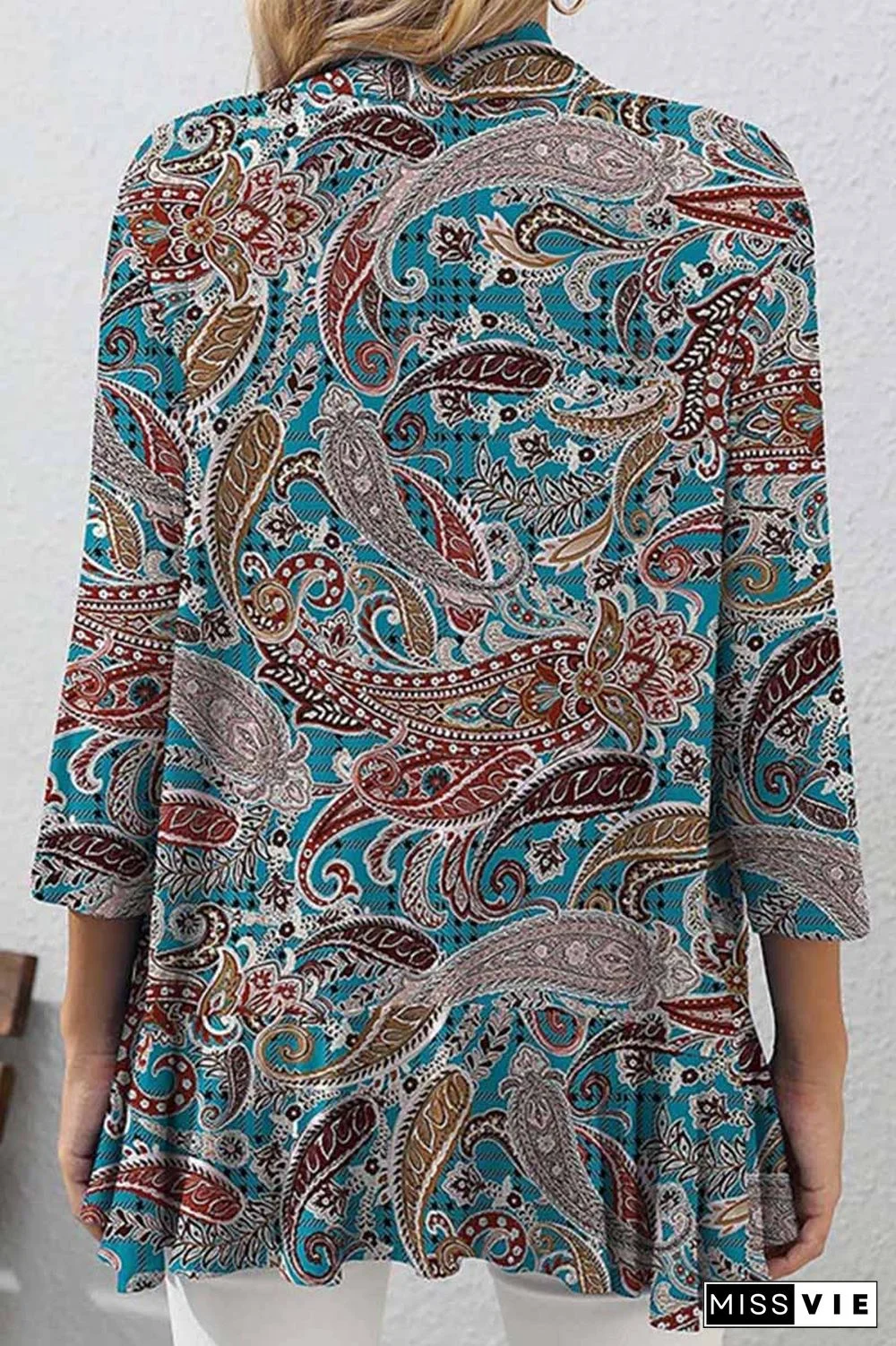 Casual Print Patchwork Cardigan Collar Tops