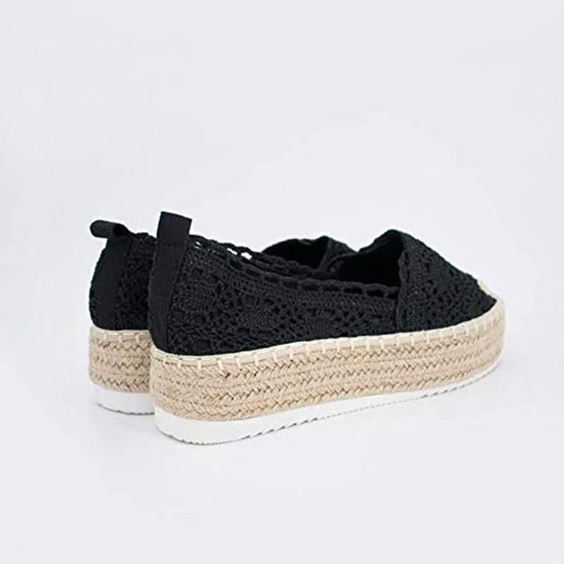 Women Autumn Flats Shoes Solid Lace Canvas Shoes Hollow Floral Breathable Platform Flat Shoes Loafers Female Espadrilles 2022