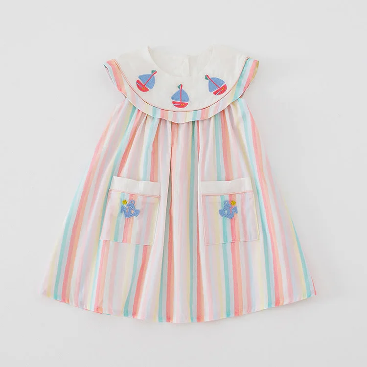 Toddler Striped Embroidered Sailboat Dress