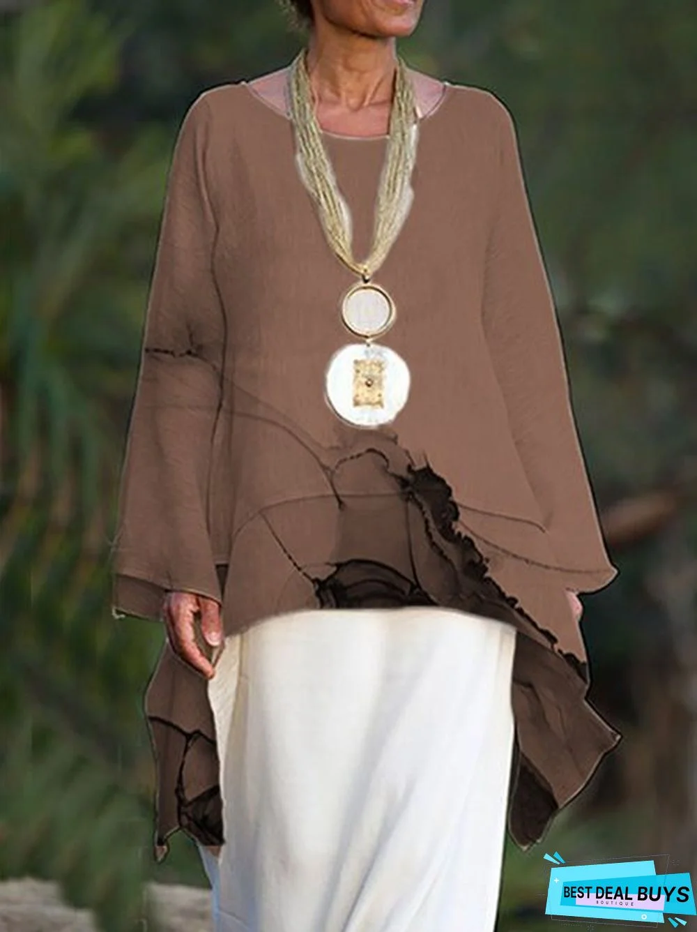 zolucky Women Causal Top Crew Neck Long Sleeve Asymmetrical Shirt