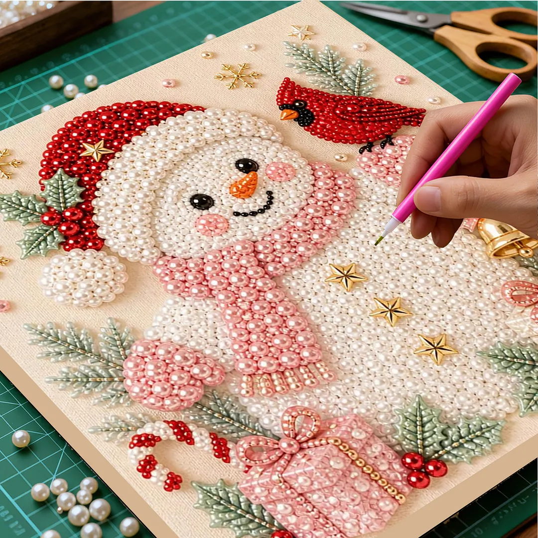 Framed Pearl Bead Painting Kit Snowman Christmas 7.87x7.87in