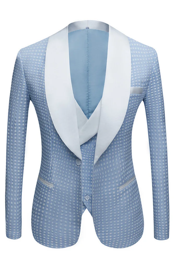 Sky Blue Fashion Style Dot Wedding Suit For Men's Party With Shawl Lapel