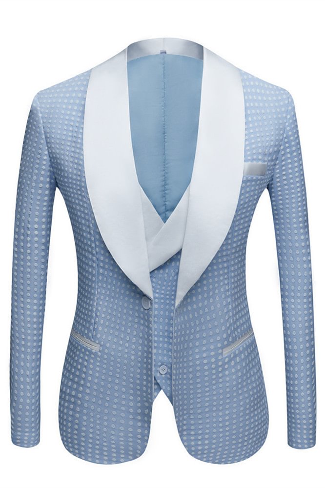 Sky Blue Romantic Dot Wedding Suit For Men With Shawl Lapel | Ballbellas Ballbellas