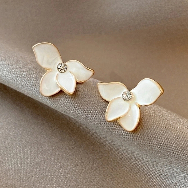 3 Pieces Sweet Heart Shape Rose Flower Inlay Imitation Pearl Alloy Rhinestones Earrings