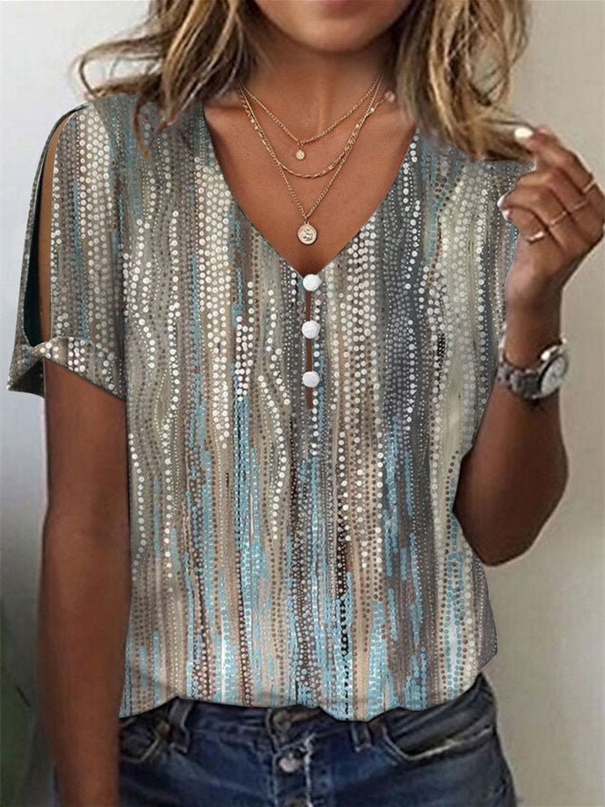 Women Long Sleeve V-neck Graphic Floral Printed Top
