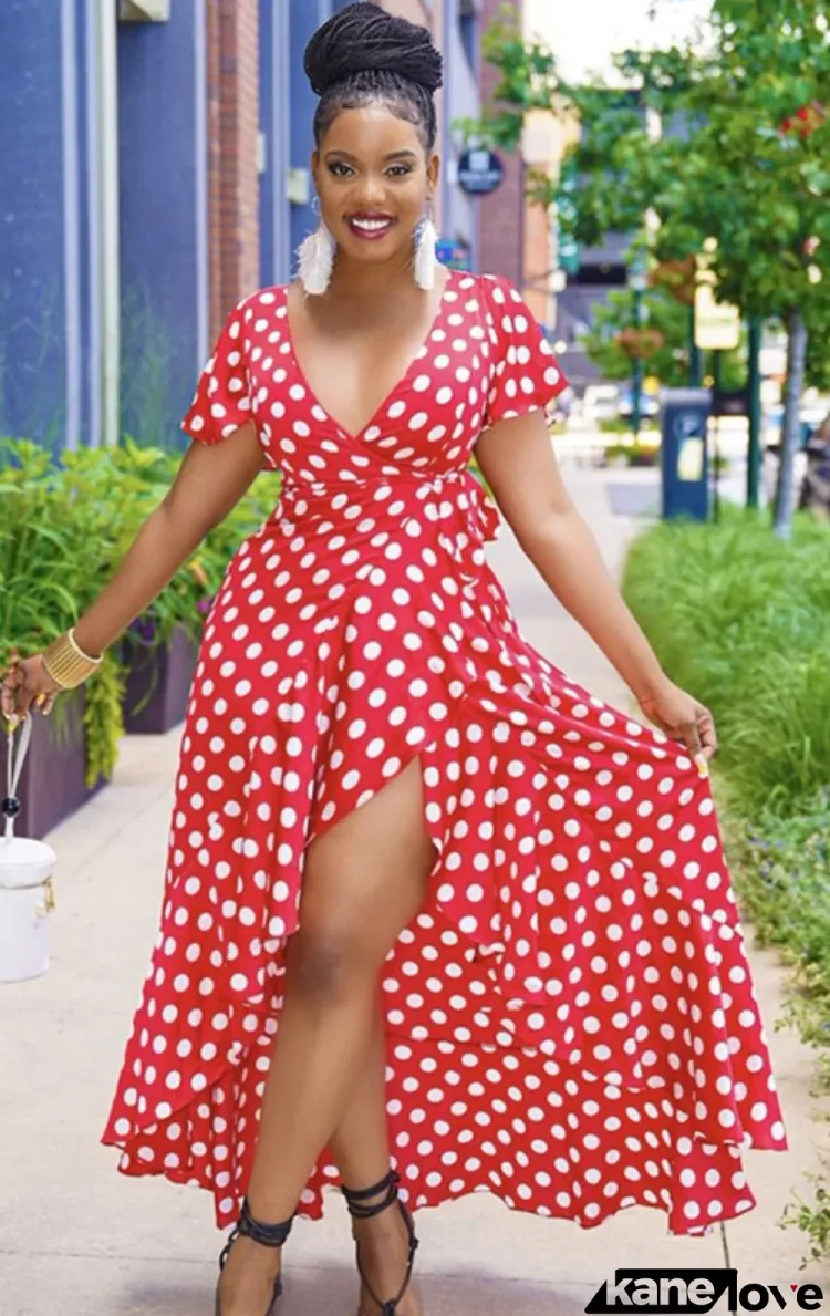 Summer Red Polka Dot Wrap Long Maxi Dress