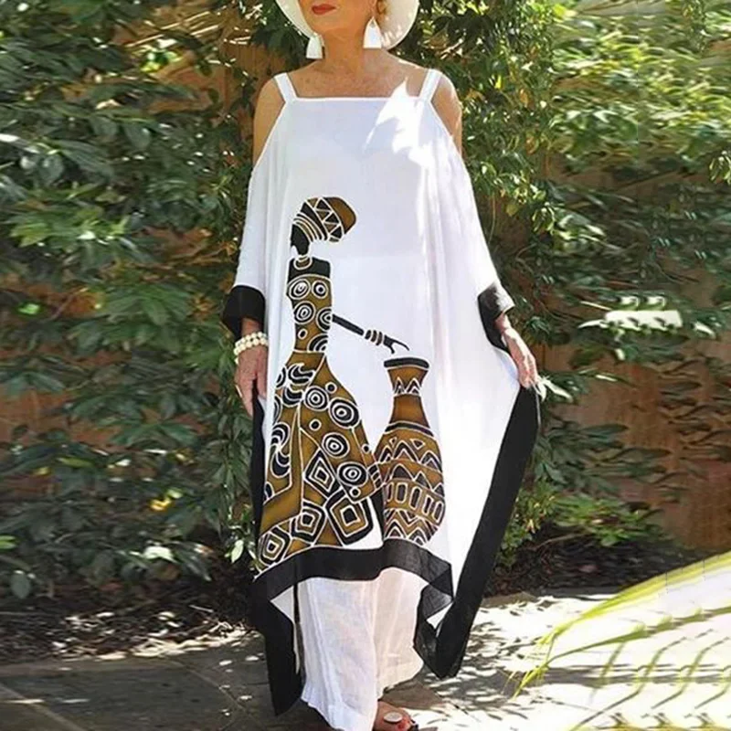 Slouchy Off-The-Shoulder Printed Midi Dress