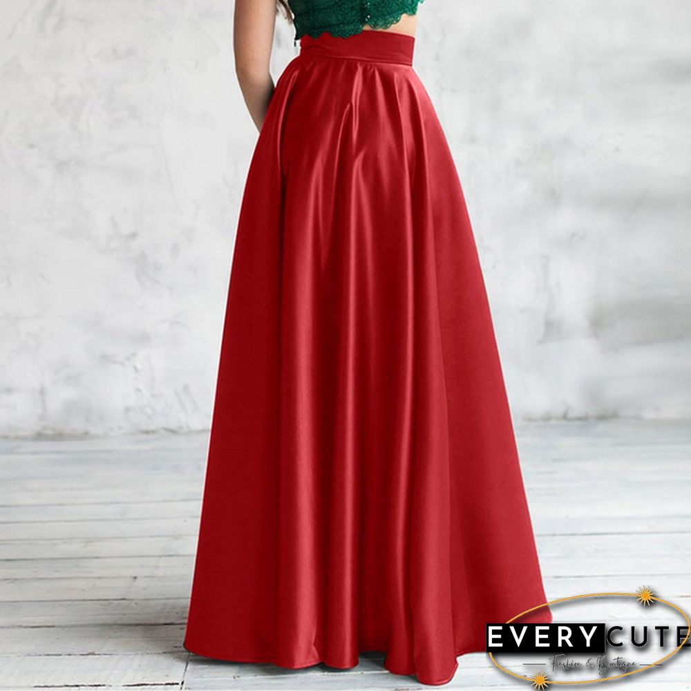 Ladies Fashion High Waist Satin Skirt Evening Party A-Line Skirt Casual Loose Summer Dress