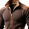 Brown Ribbed Zip-Up Jacket With Leather Accents by Inlyline