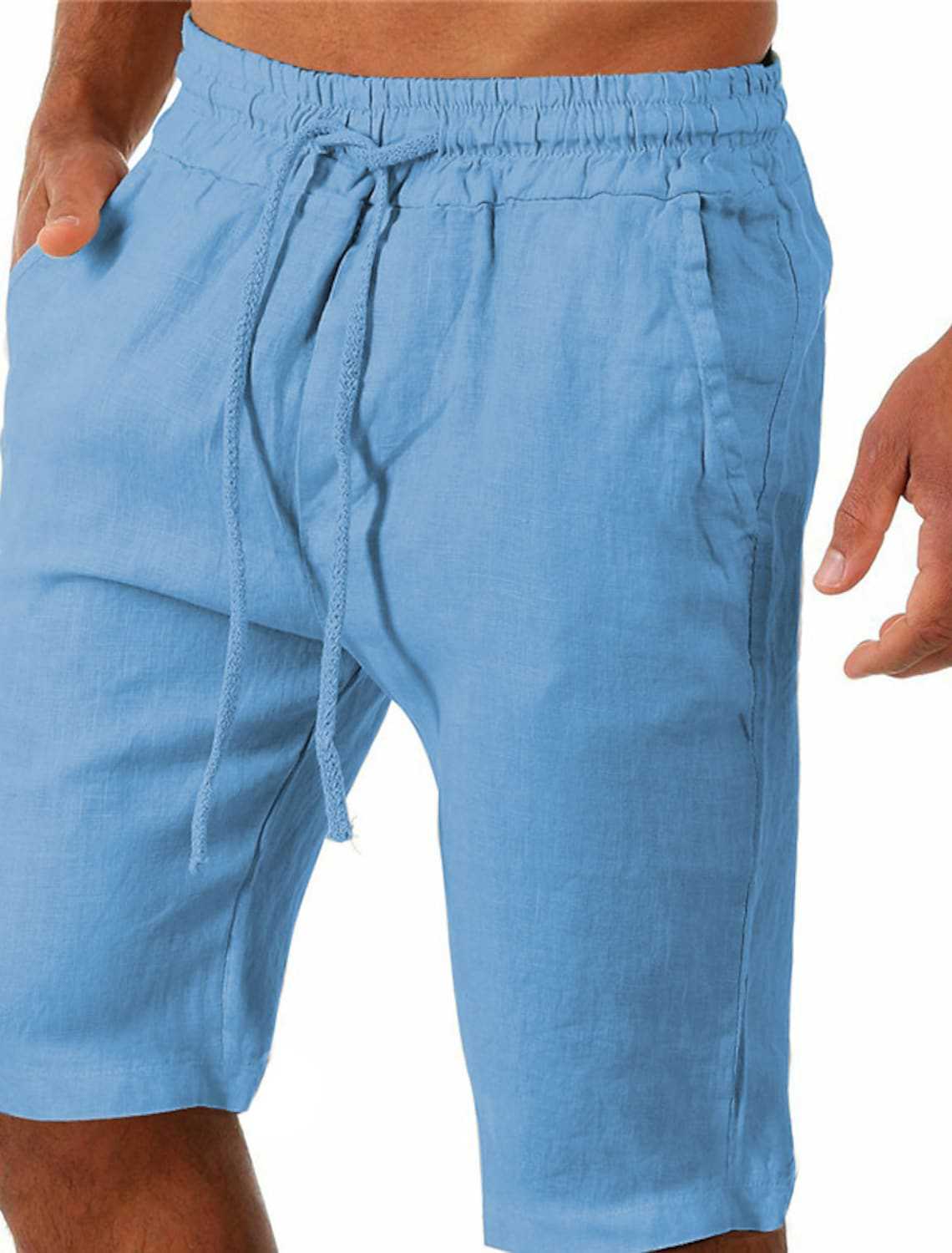 mens Casual Pant Loose Cotton And Linen Drawstring Pants Solid Color Leisure Jogging Shorts For Men