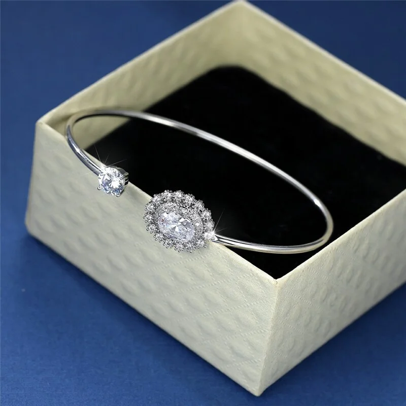 Simple Female White Oval Zircon Bracelet Cute Silver Color Adjustable Bracelets For Women Charm Crystal Stone Chain Bracelet