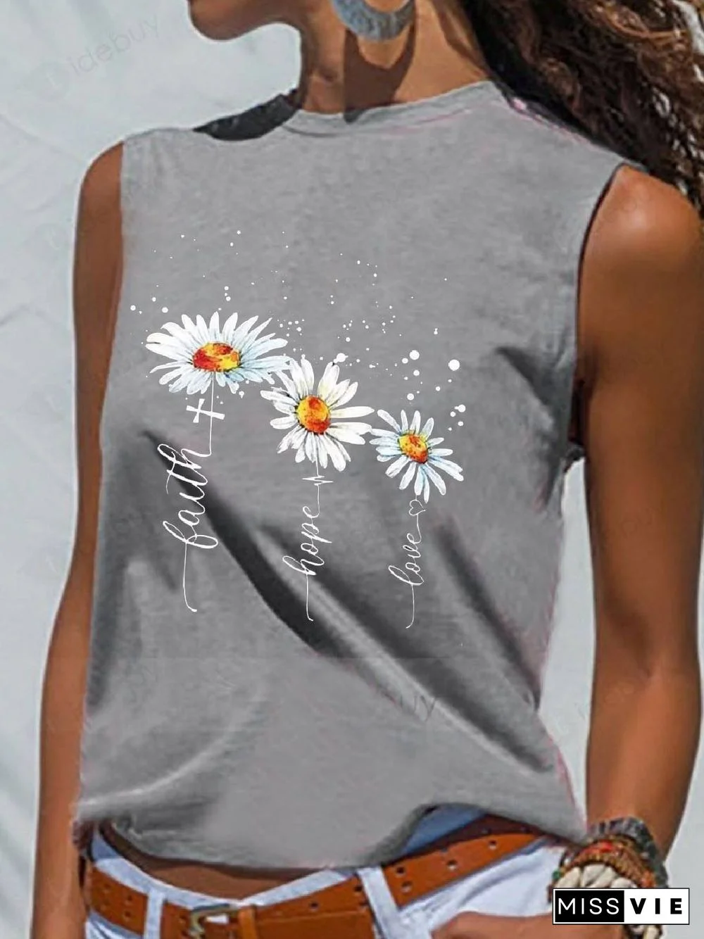 Floral-Print Casual Sleeveless Floral T-shirt