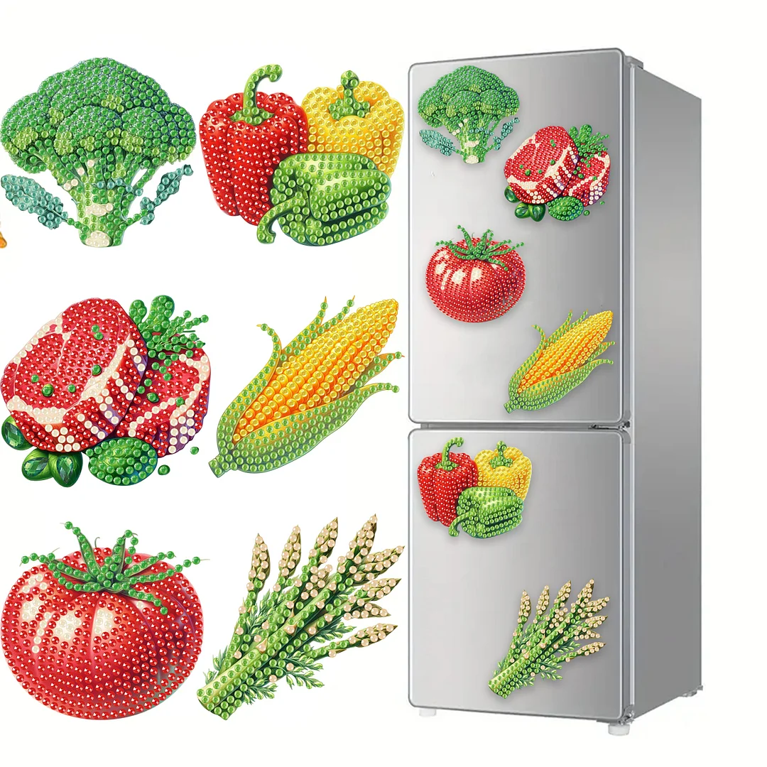 6Pcs Acrylic Vegetables Diamond Art Fridge Magnet for Car Mailbox Decor
