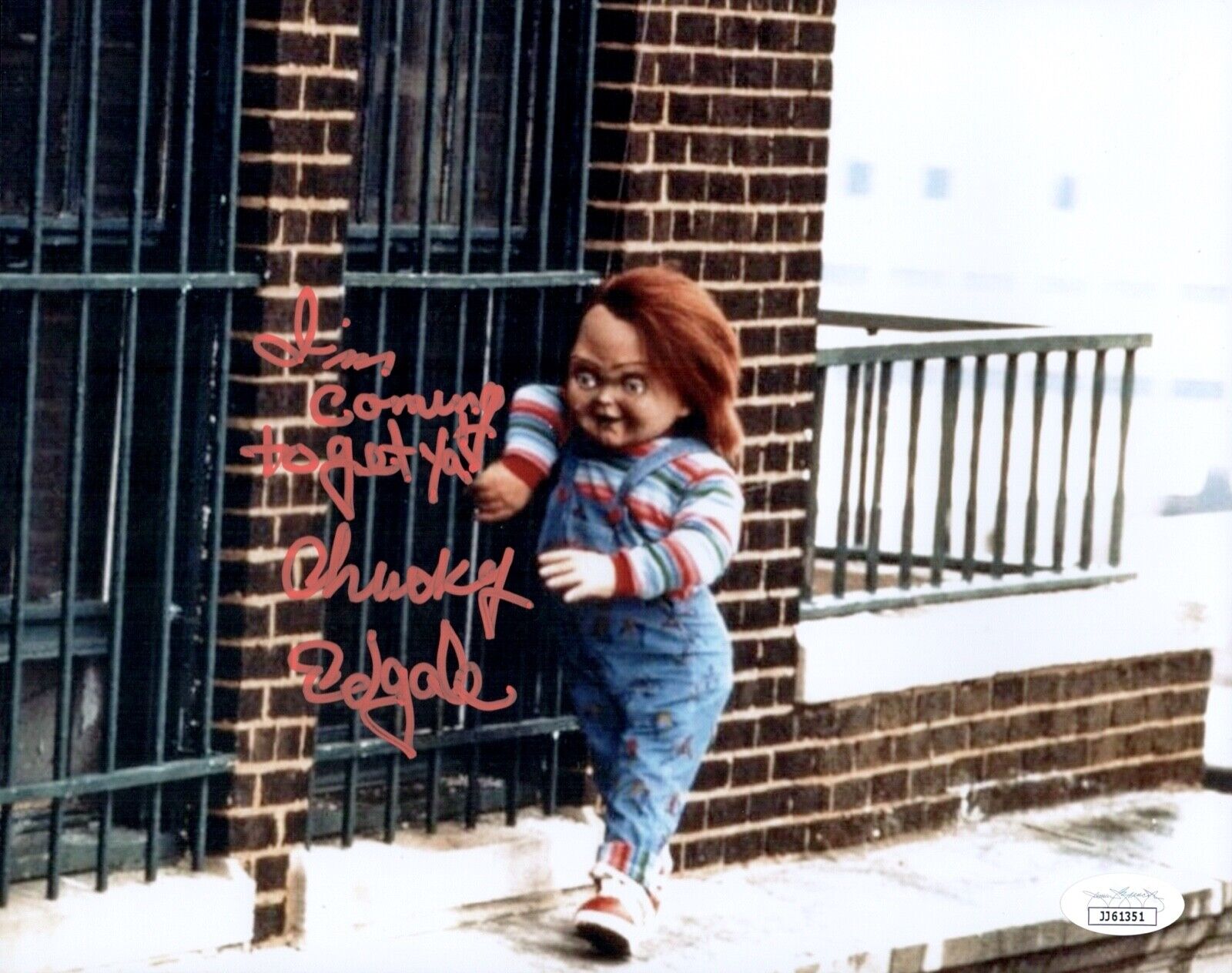 ED GALE Signed CHUCKY 8x10 Photo Poster painting Child's Play In Person Autograph JSA COA Cert