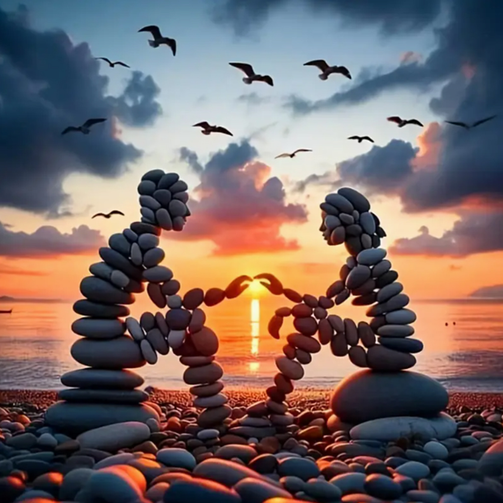 Stone Art Couple At Sunset 30*30cm(canvas) full round drill diamond painting