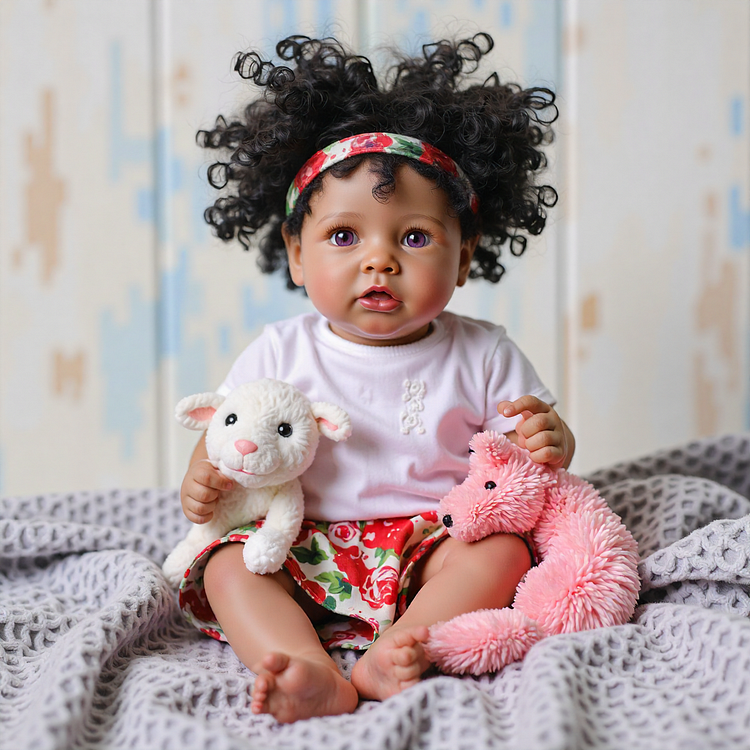 20'' African American Handmade Silicone Vinyl Reborn Baby Doll Girl Awake Pisain With Black Hair：Realistic Reborn Baby Dolls By Rsgdolls®