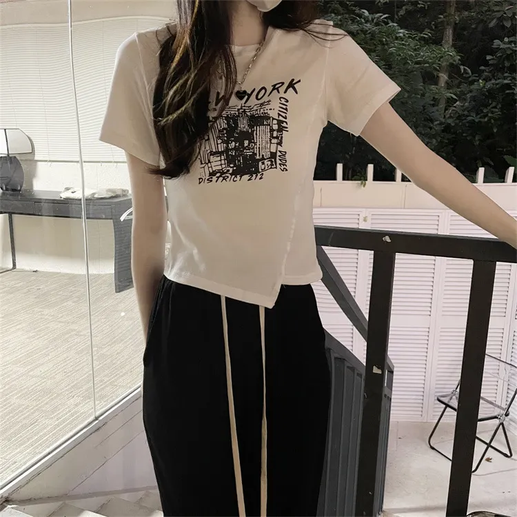 Brownm Brownm Girl Style Design Sense Short T-Shirt Summer 2024 New Irregular Chic Niche Ins Short Sleeve Shirt Women's Fashion