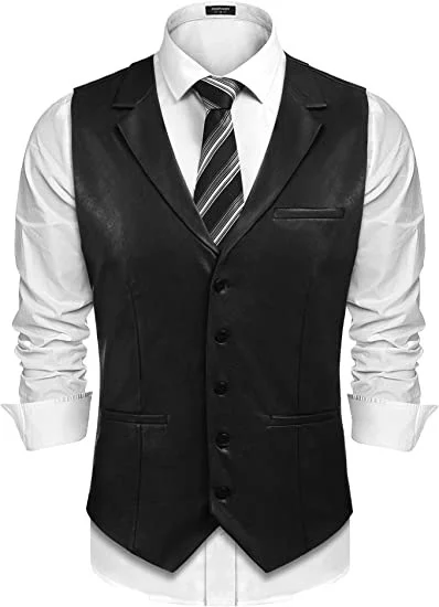 2023 Fall/Winter Autumn Men's Vest Slim PU Leather Vest Single-breasted Vest Cowboy Western Vest