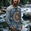 Men's Bohemian Holiday Style Vintage Printed Casual Long Sleeve Top by Inlyline