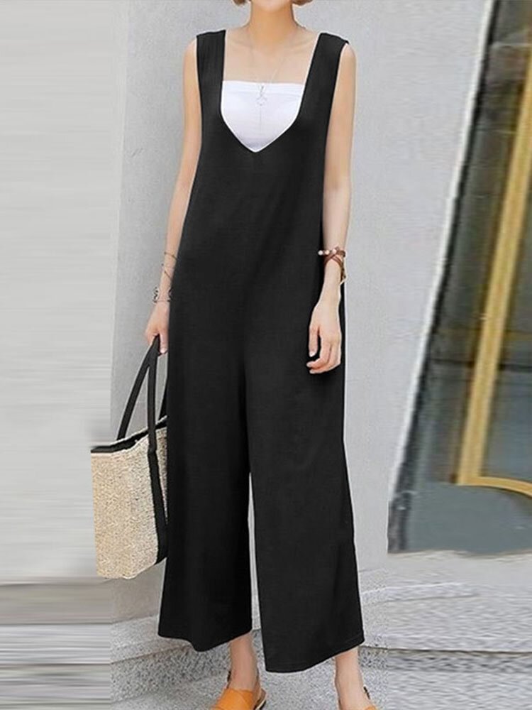 Solid Backless Sleeveless Casual Jumpsuit - Shop Trendy Women's Fashion | TeeYours
