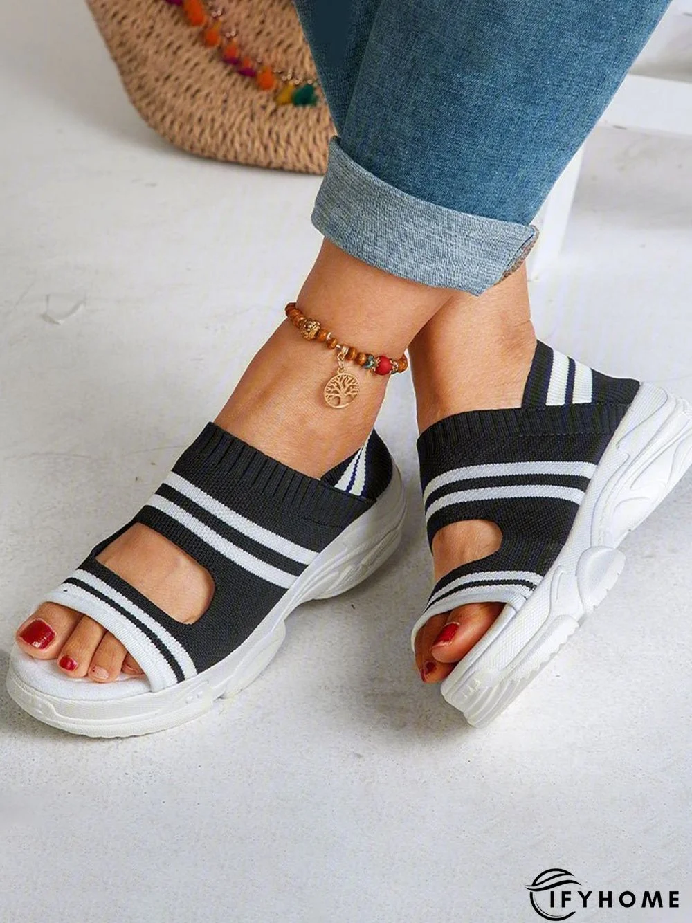 Casual Low Heel Gray Open Toe Sandals | IFYHOME