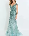 Women's V Neck Embroidered Mesh Evening Dress