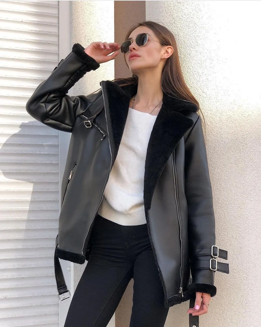 Nigikala Nigikala Autumn And Winter New Collar Zipper Open Shirt Fashion Women's Long-Sleeved Pure Color Coat