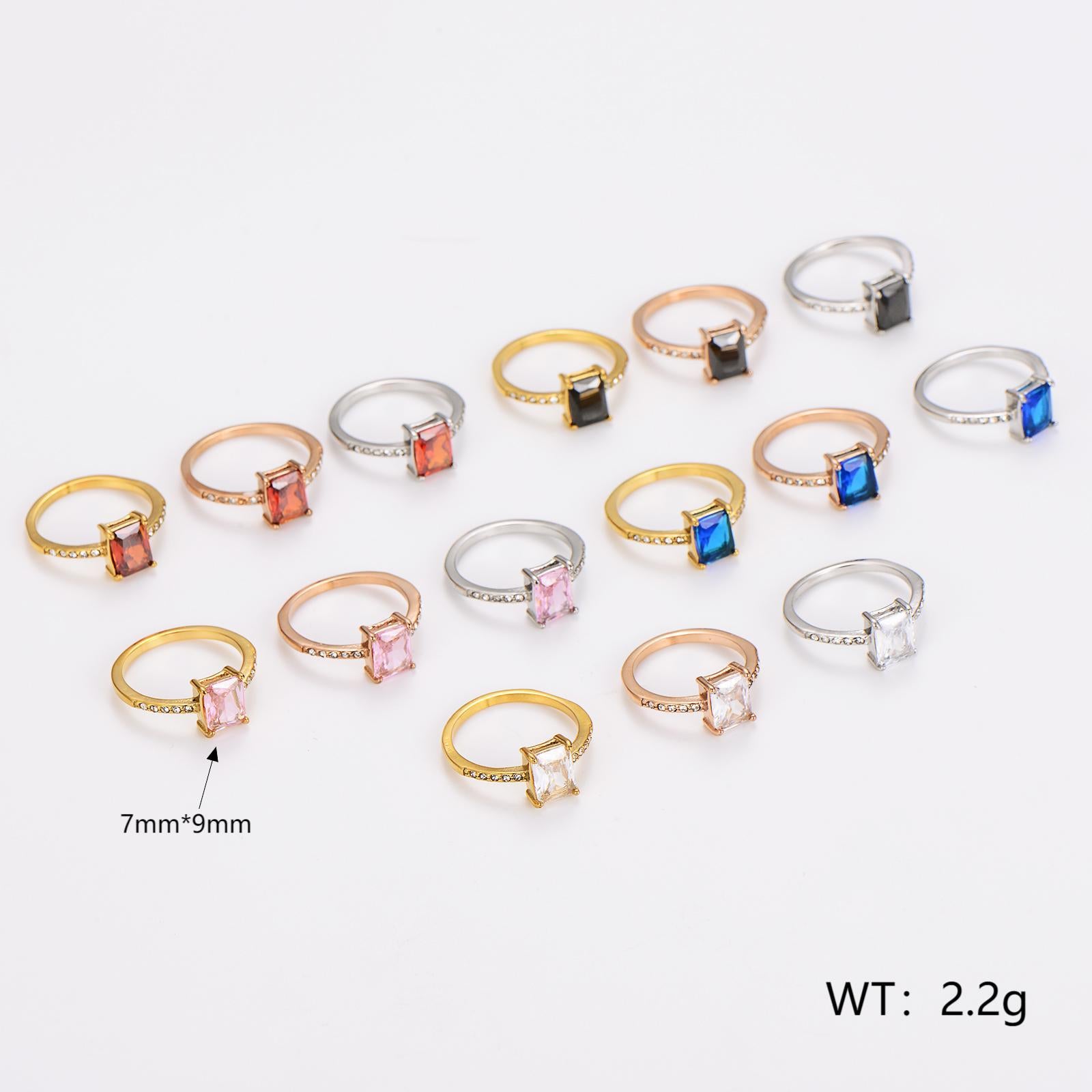 Aml Stainless Steel Square Zircon Ring Versatile Color Ring Female Stainless Steel