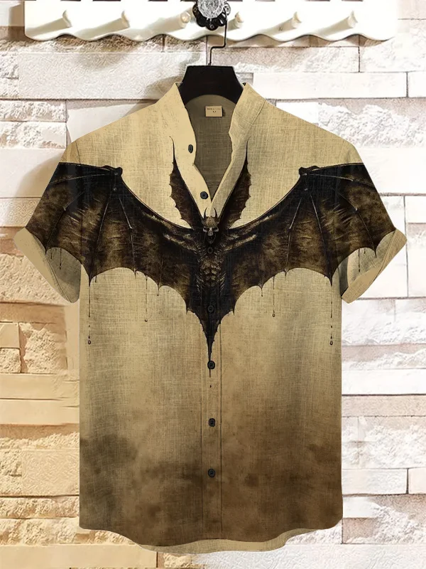 Men's Retro Bat Halloween Gothic Mysterious Print Shirt