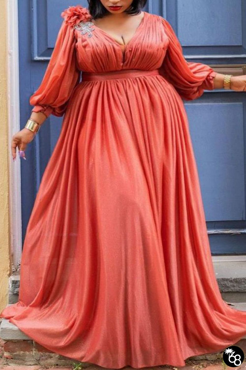 Red Sexy Casual Elegant Formal Solid Slit Fold Princess Plus Size Dresses | 168DEAL