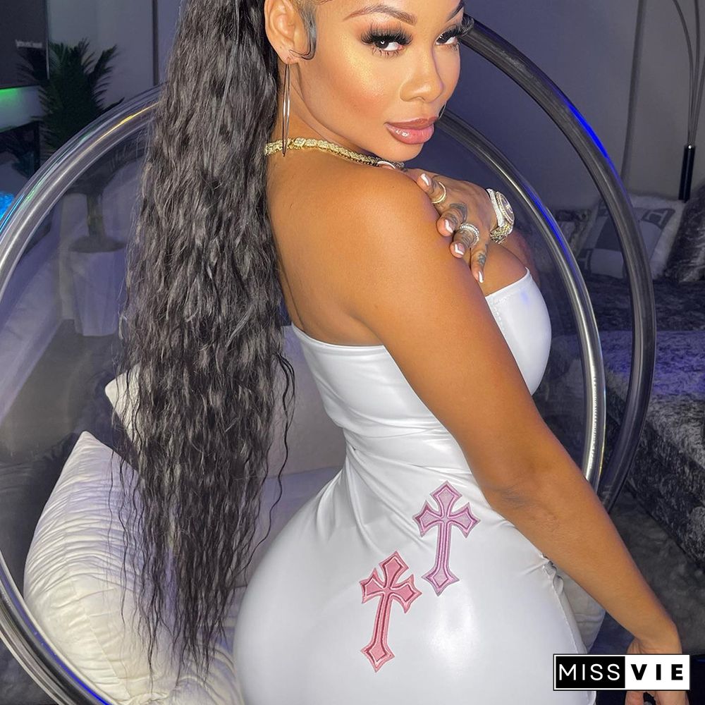 Y2K Cross Embroidered Bodycon Dress